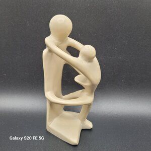 Vintage Soapstone Mother Child Hand Craved Soap Stone White Cream Sculpture